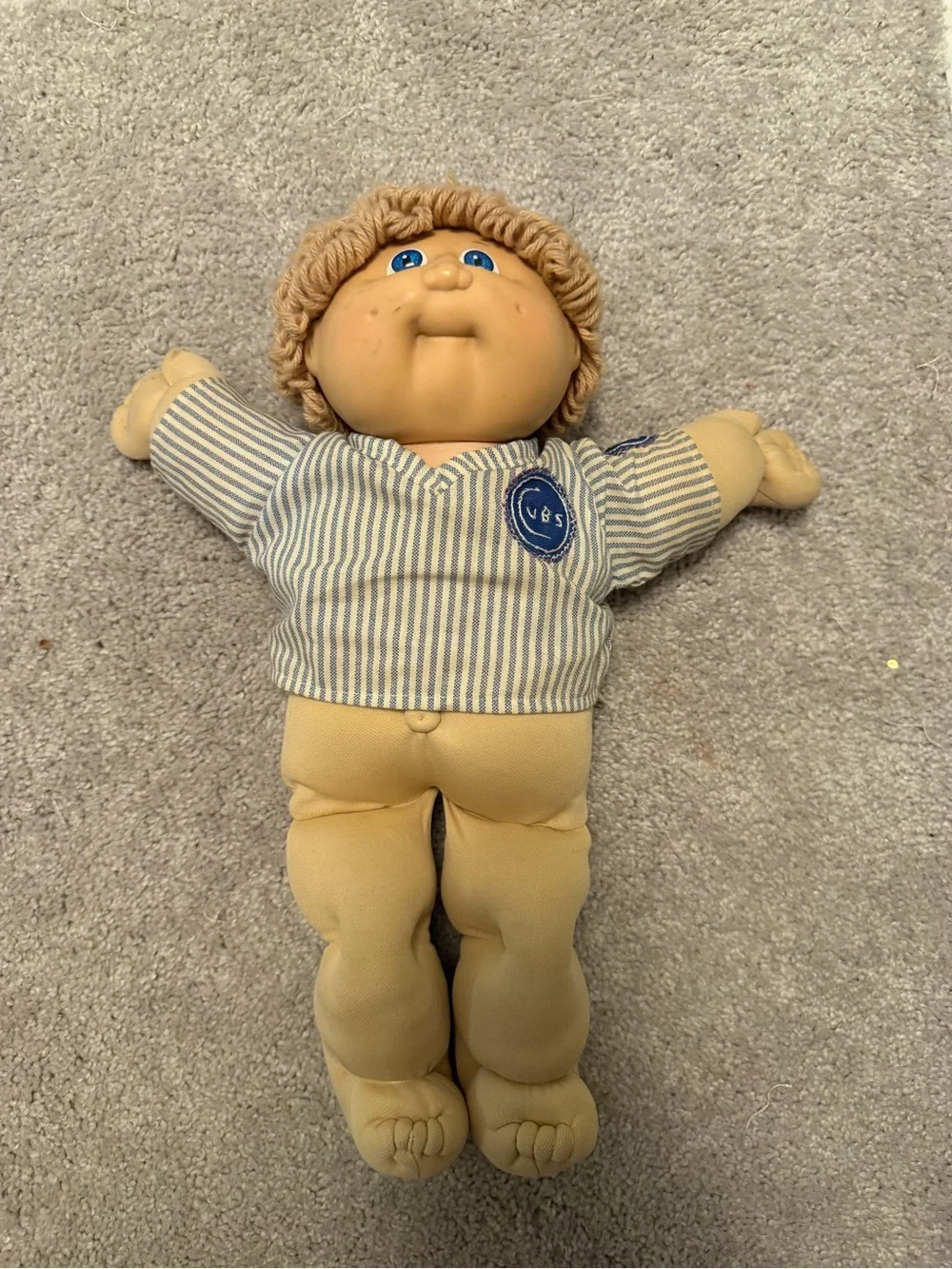 Classic Soft-Body Cabbage Patch Style Doll - Blue Striped Shirt